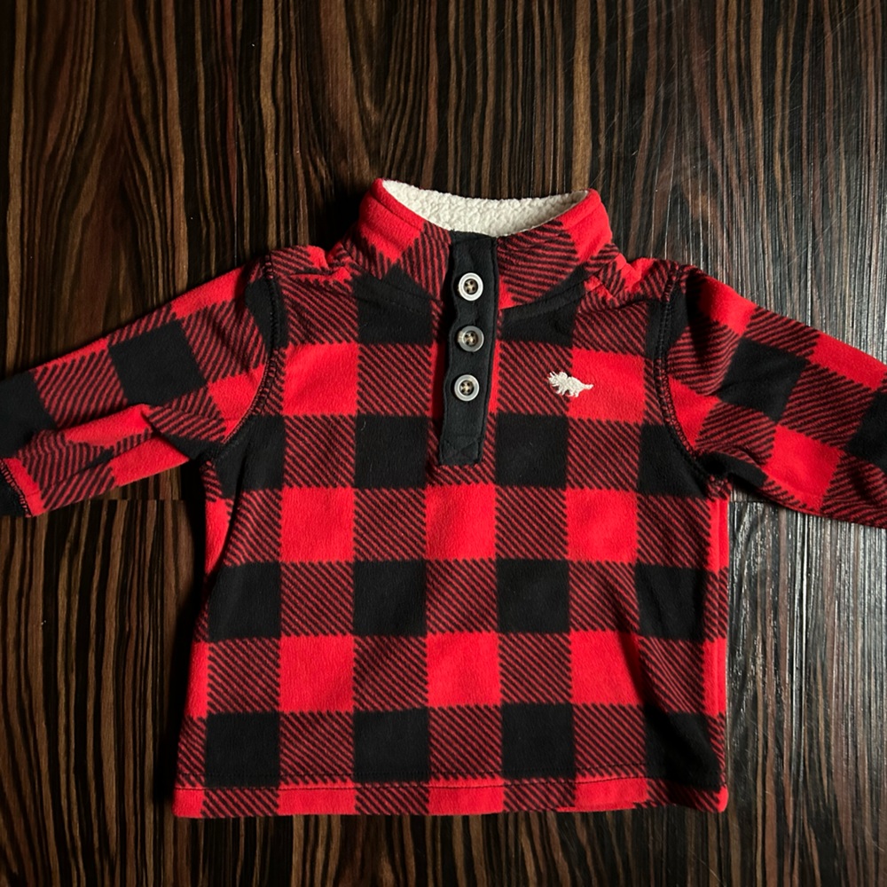 Carter’s Buffalo Plaid Red Black Buffalo Check Fleece Pullover Shirt 6 Months